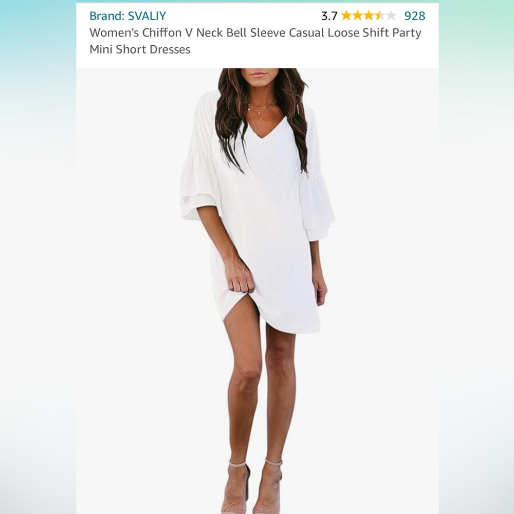 Women's Chiffon V Neck Bell Sleeve Casual Loose Shift Party Mini Short Dresses